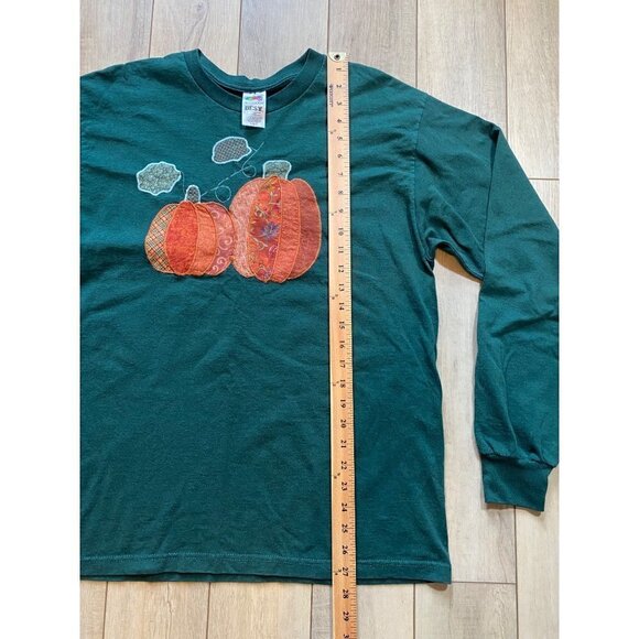 Vintage Patchwork Pumpkins Autumn Long Sleeve Shirt Large Orange Green - Picture 3 of 6